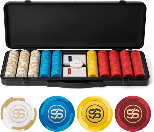 Miniatura 8 de SLOWPLAY Godel - Juego de fichas de póquer de arcilla de 0.49 oz para Texas Hold'em, 500 piezas [con valores numerados] cuenta con una caja de chips