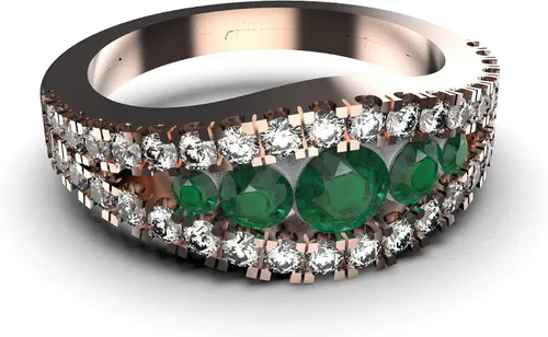Miniatura 6 de Anillo de compromiso de diamantes y esmeraldas redondas naturales de oro de 14 quilates