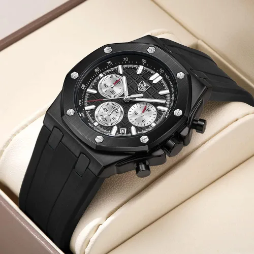 Miniatura 2 de Men's Watch Silicone Band, Quartz Analog Waterproof Multifunction Chronograph Sports Watch for Men with Calendar Black Rubber Strap