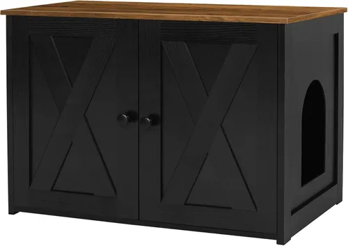 Miniatura 15 de Caja de arena para gatos Dwanton, mueble oculto para caja de arena para gatos, entrada reversible puede estar en el lado izquierdo o derecho, baño