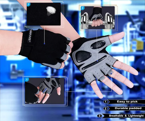 Miniatura 6 de SAWANS Guantes de entrenamiento de fitness, guantes de levantamiento de pesas para hombres y mujeres, transpirables, soporte de muñeca para Muñeca