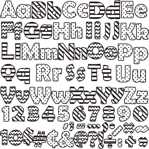 260 piezas de letras en blanco y negro para tablón de anuncios de aula, paquete combinado de letras de 4 pulgadas, juego de puntos y rayas,