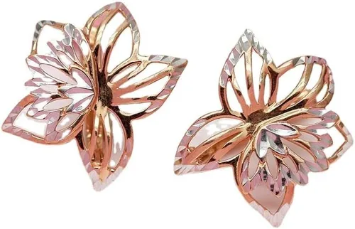 Miniatura 6 de SAGEKING 2024 New 585 Purple Gold 14K Rose Gold Hollow Out Exquisite Two-Color Flower Earrings For Women Romantic Light Luxury Engagement Jewelry