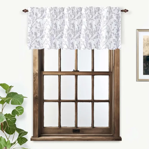 Miniatura 5 de DriftAway Cenefas opacas de 18 pulgadas gris y blanco para ventanas, dormitorio, sala de estar, bolsillo para cortinero, árbol de granja, rama
