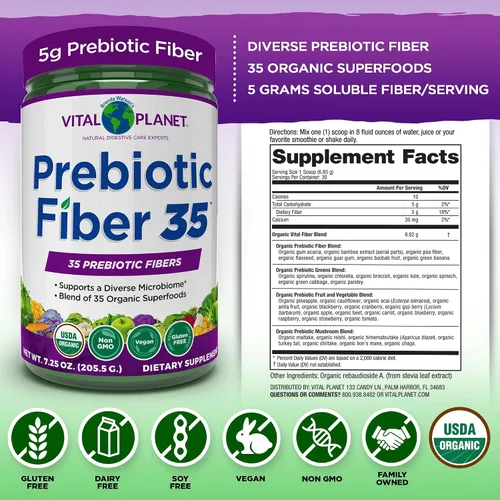 Miniatura 2 de Vital Planet - Suplemento de fibra diversa de fibra 35 en polvo para apoyo dietético y estreñimiento ocasional con 35 fibras prebióticas y 35