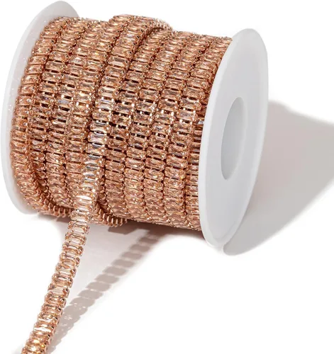 Miniatura 34 de 1 yarda de cadena estrecha de diamantes de imitación de zircón de cristal, adorno rectangular de cuentas para costura, manualidades, decoración