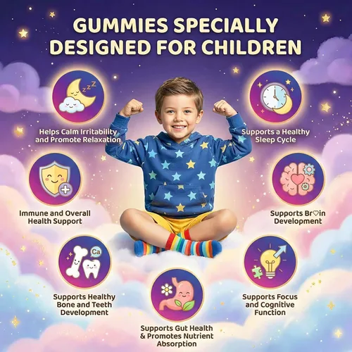 Miniatura 4 de Gomitas calmantes de magnesio para niños y adultos, complejo de magnesio con L-teanina, vitamina C, K2, D3, Omega-3, GABA, manzanilla, apoya