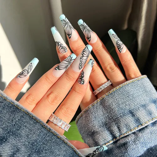Miniatura 13 de Juego de manicura de uñas francesas acrílicas, reutilizable, 12 tamaños, kit de 24 uñas