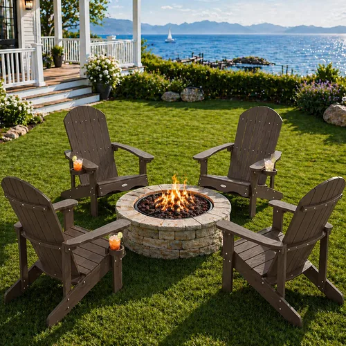 Miniatura 28 de Y&M Adirondack - Silla negra para hoguera, sillas de patio al aire libre con soporte para tazas, resistentes a la intemperie, sillas de patio