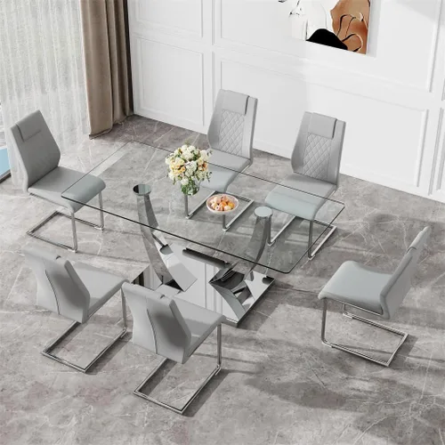 Miniatura 74 de Mesa de comedor moderna para mesa de comedor de mármol sintético de 4/6, 63 pulgadas, mesa de cocina rectangular, mesa de cocina y comedor de fácil