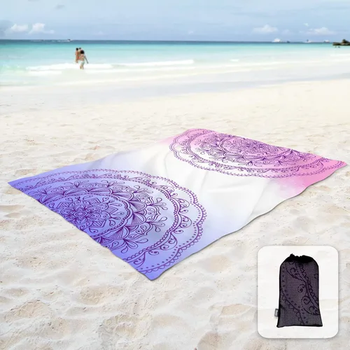 Miniatura 14 de Sunlit - Manta de playa suave y sedosa de 106x81 / 85x72 pulgadas, a prueba de arena, con bolsillos en las esquinas y bolsa de malla; Azul Violeta