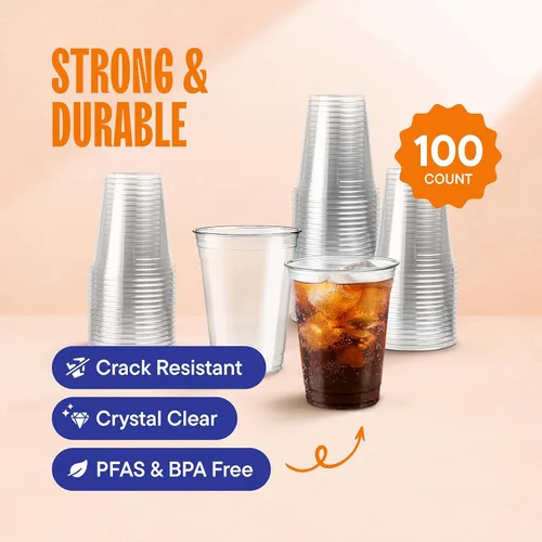 Miniatura 2 de Vasos de plástico desechables transparentes PET [100 unidades – 16 oz.]