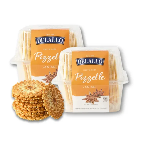 DeLallo Galletas de anís Pizzelle (paquete de 2) galletas de anís con textura ligera de gofre, sabor dulce de regaliz, auténticas galletas horneadas