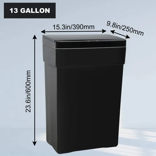 Miniatura 8 de Basurero automático de 50 litros/13.2 galones para cocina, sin contacto, de alta capacidad, resistente a las manchas, con tapa (1, negro)