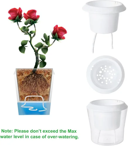 Miniatura 4 de MNKNENG Paquete de 12 macetas de riego automático para plantas de interior de 4.3 pulgadas, macetas pequeñas de riego automático con indicador