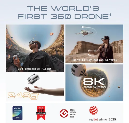 Miniatura 2 de Antigravity Paquete A1 Explorer (3 baterías) – Drone 8K 360 para vuelo inmersivo, control de movimiento de punto a vuelo, evitación de obstáculos