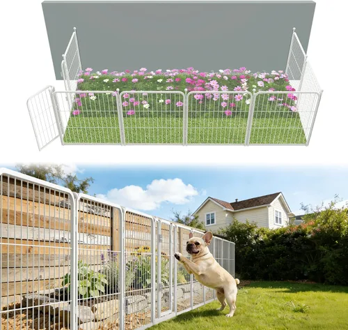 Miniatura 25 de FXW - Valla de jardín metálica y resistente para exteriores, barrera para perros y conejos, fácil instalación, negro, 24 pulgadas de alto x 29.6
