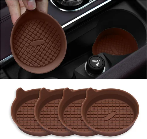 Paquete de 4 posavasos para automóvil, portavasos empotrados de silicona para automóvil, impermeables, antideslizantes, a prueba de tambores, Café