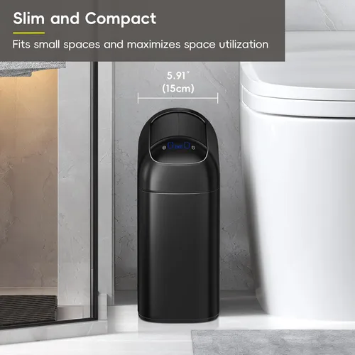 Miniatura 6 de EKO Astro Slim Basurero con sensor, 10L / 2.6 galones, papelera sin contacto con tapa de mariposa de cierre suave, papelera de acero inoxidable