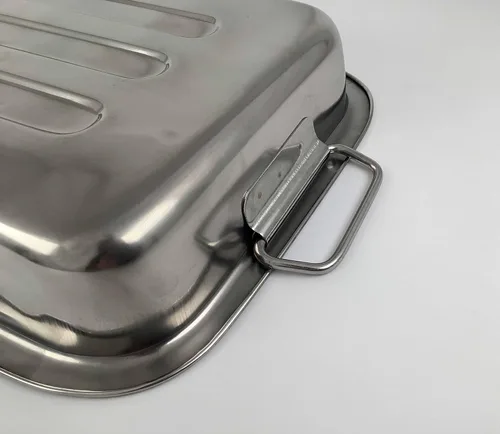 Miniatura 5 de Tredoni Bandeja rectangular de acero inoxidable para hornear profunda de 10 pulgadas, dos asas plegables, para asar pollo, lasaña para hornear