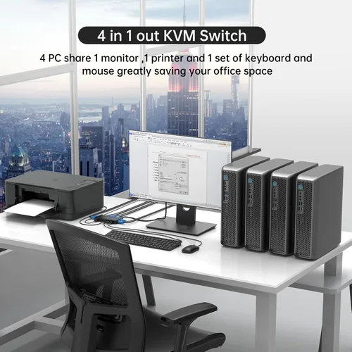 Miniatura 2 de MT-VIKI Conmutador KVM HDMI 4 Puertos Cajas, Consola KVM HDMI USB 4K a 30Hz para 4 PCs Comparte 1 Monitor HD y Teclado Ratón, Botón + Conmutación