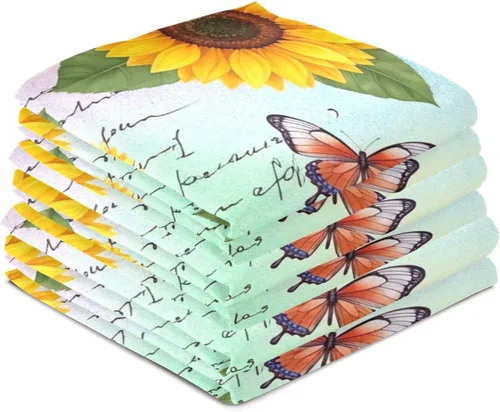 Miniatura 4 de GAIREG Retro Sunflowers Butterflies Dish Cloths for Drying Dishes, 28x18 Inches Absorbent Printed Hand Towels, Set of 6