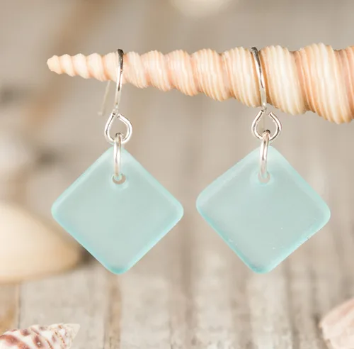 Miniatura 5 de Delicate Diamond Sea Glass Earrings, Beach Glass Earrings for Women by EcoSeaCo, using sustainable, recycled and repurposed material. Handmade