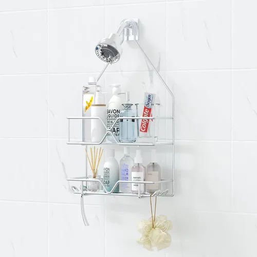 Miniatura 8 de TreeLen Organizador de ducha colgante estante de ducha sobre cabezal de ducha negro, colgador de baño para champú, navaja y jabón