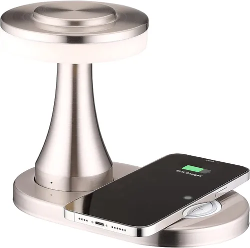 O'Bright - Lámpara de mesa LED portátil con almohadilla de carga inalámbrica, lámpara de noche regulable y recargable, luz ambiental para plateado