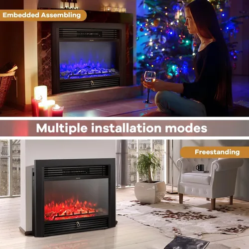 Miniatura 8 de RELAX4LIFE Insertos de chimenea eléctrica de 28.5 pulgadas, calentador de chimenea empotrado en la pared y en la pared con 3 colores de llama, 5