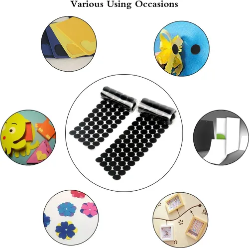 Miniatura 6 de Puntos autoadhesivos, adhesivo fuerte, 1200 unidades (600 pares) de nailon con gancho trasero de 0.59 pulgadas de diámetro, tiras de bucle con Negro