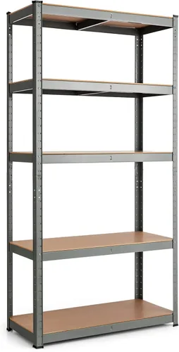 Miniatura 9 de Tangkula Estantes de almacenamiento de metal, estantes de acero resistente de 5 niveles con estantes ajustables, montaje sin tornillos, alta