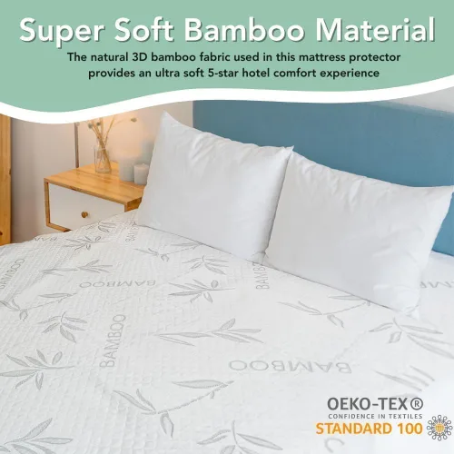 Miniatura 6 de Protector de colchón de rayón de bambú con cremallera + 1 protector de almohada, 100% impermeable, refrescante, tamaño individual, tela ultrasuave