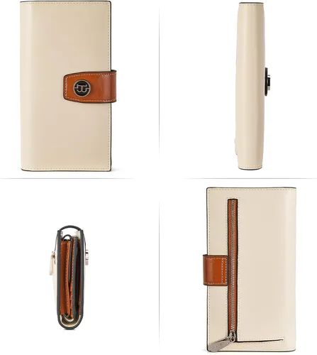 Miniatura 3 de BOSTANTEN Carteras de cuero para mujer con bloqueo RFID de gran capacidad tarjetero triple para mujer