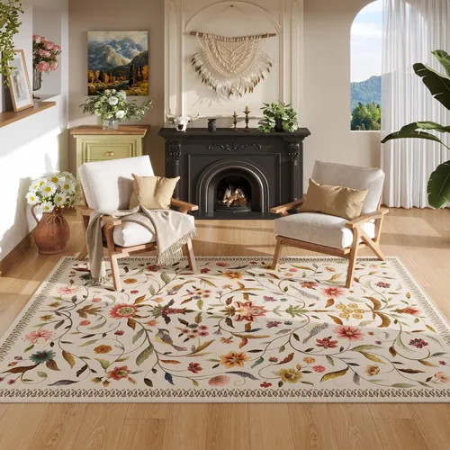 Miniatura 13 de Alfombra de entrada vintage con medallón floral de 2 x 3 pulgadas, lavable a máquina, alfombra de entrada de pelo bajo, suave, pequeña, alfombra