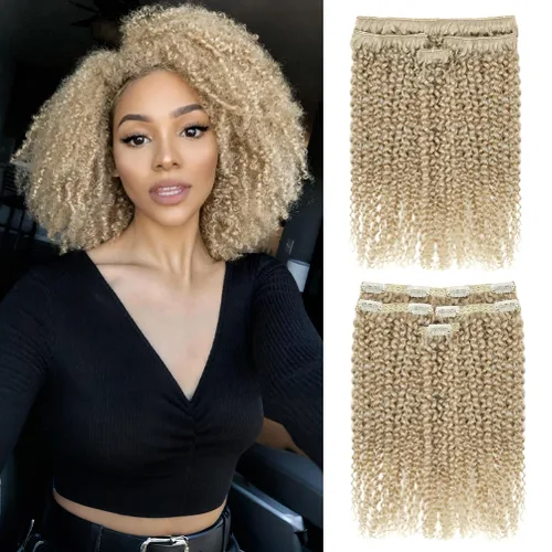 Miniatura 22 de 4 piezas de extensiones de cabello rizado afro con clip, 12 pulgadas 60g negro natural, encaje invisible sin costuras y espesor, 4B 4C clip