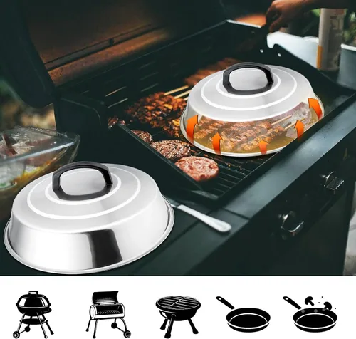 Miniatura 6 de Leonyo - Juego de 2 cúpula para fundir queso, cubierta de metal de 12 pulgadas para parrilla, accesorios de parrilla de acero inoxidable