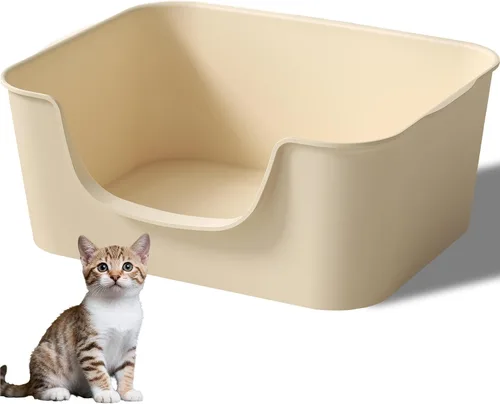 Caja de arena para gatos de entrada baja con lados altos, sartén antisalpicaduras, duradera y fácil de limpiar para gatitos, gatos Munchkin, gatos