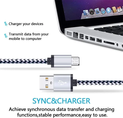 Miniatura 5 de Cable de carga micro USB, paquete de 5 cables micro USB de 6 pies, cable trenzado de carga rápida para Samsung Galaxy J3 J7 S6 S7 Edge, tableta, LG