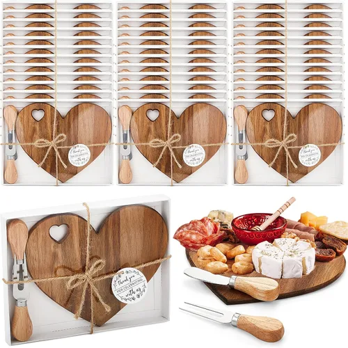 Miniatura 18 de Patelai Juego de 12 Tablas de Queso para Ducha de Soltera, Favores de Corazón, Tablas Mini de Charcutería, Cuchillos de Queso de Madera, Caja