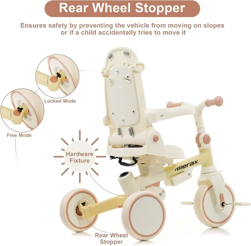 Miniatura 6 de Cochecito de triciclo de bebé 7 en 1 para niños pequeños de 1 a 6 años con mango de empuje ajustable, asiento giratorio, toldo retráctil Amarillo