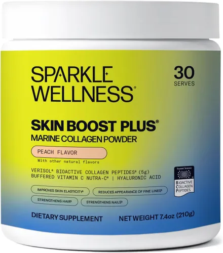 Sparkle Wellness Péptidos de colágeno hidrolizado bioactivo VERISOL derivado del mar | Suplemento de polvo de colágeno con vitamina C y ácido