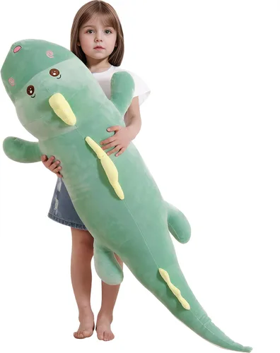 Miniatura 13 de Tianmihou Almohada corporal de dinosaurio gigante de 32 pulgadas, lindo animal de peluche largo de dinosaurio, juguete de peluche grande