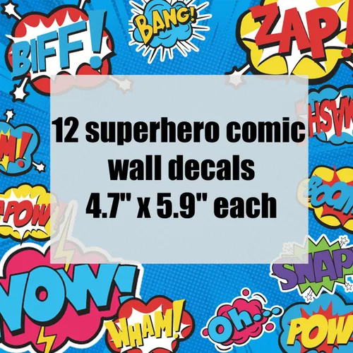 Miniatura 5 de Calcomanías de pared con palabras de cómic de superhéroe, paquete de 12 calcomanías de efectos de sonido de acción, vinilo impermeable y duradero