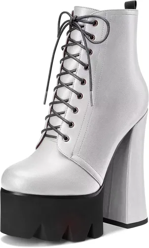 Miniatura 7 de HDEUOLM Botas de tobillo con tacón alto de bloque grueso para mujer, puntera redonda, botines cortos con cordones y cremallera, zapatos clásicos