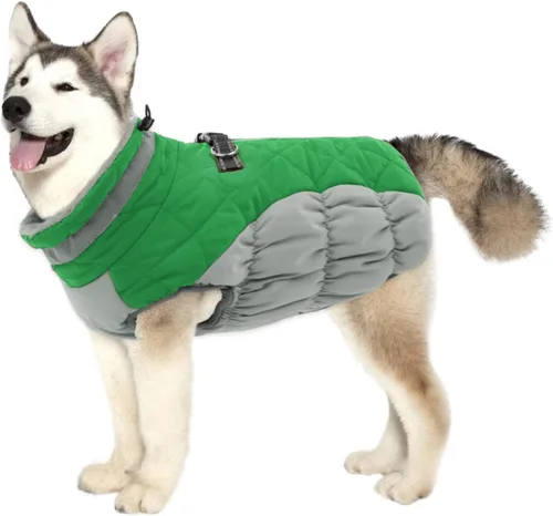 Miniatura 37 de Lelepet Abrigo cálido para perro, abrigo de invierno para perro, chaqueta impermeable para perros con arnés incorporado, chaleco reflectante