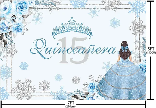 Miniatura 4 de MEHOFOND Telón de fondo de quinceañera de invierno de 7 x 5 pies para niña, Mis membrillo Anos, decoración de fiesta de cumpleaños de 15 años, Azul