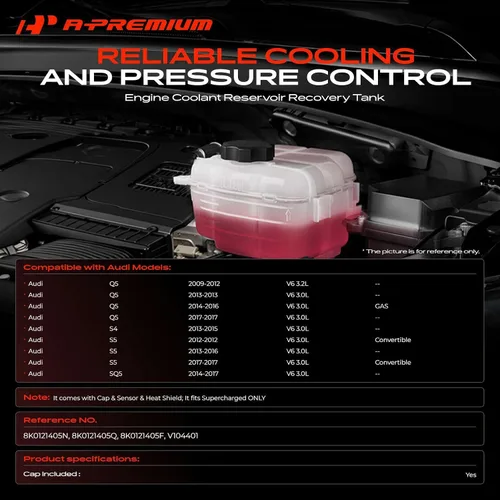 Miniatura 2 de A-Premium Tanque de depósito de recuperación de desbordamiento de refrigerante del motor [con tapa, sensor y escudo térmico] Compatible con Audi Q5