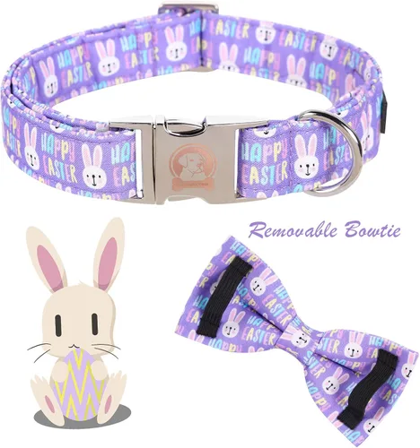 Miniatura 2 de MR. CHUBBYFACE· Collar de Pascua para perro de conejo con lazo, collar ajustable para mascotas con corbatín para perros pequeños, medianos y grandes