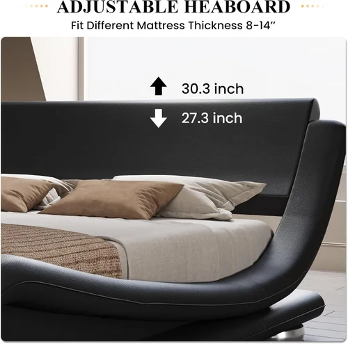 Miniatura 4 de SHA CERLIN Marco de Cama Tapizada Tamaño Full, Cama de Trineo de Perfil Bajo de Lujo con Cabecera Ergonómica de Piel Sintética, No Necesita Somier